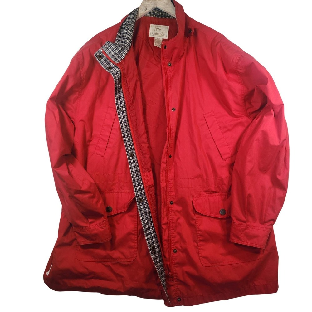 Vintage Cherokee Red Field Jacket Plaid Collar Utility Parka Coat Womens XL
